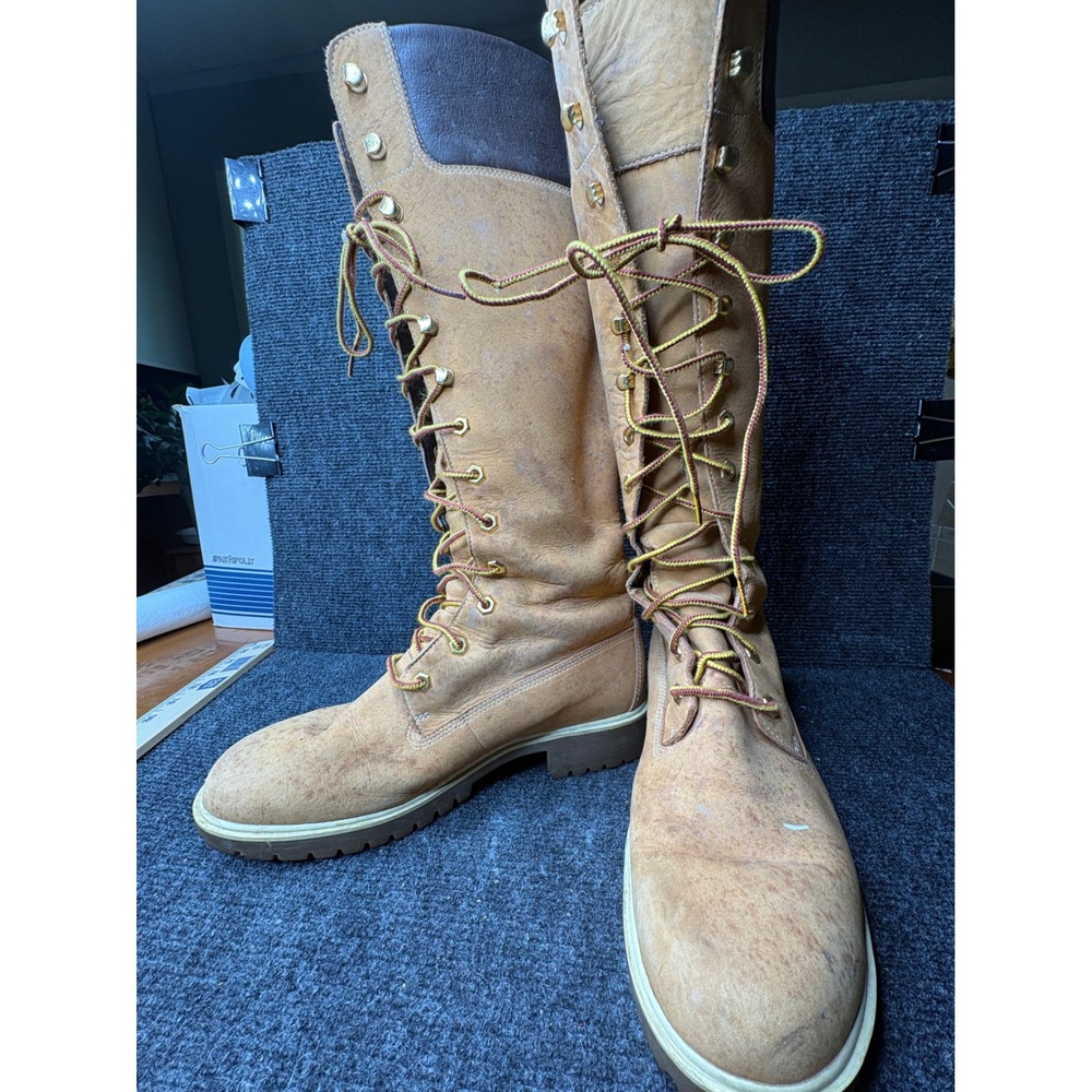 Timberland Womens 14 Inch Premium Tall Lace Up Boots Wheat Leather Brown 14" - Picture 4 of 11
